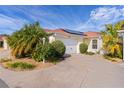 House exterior with solar panels and tropical landscaping at 1442 Almanza Dr, The Villages, FL 32159