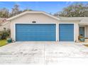 Two-car garage with blue doors and a concrete driveway at 4817 Summerbridge Cir, Leesburg, FL 34748