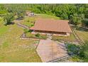 Aerial view of a ranch style home with a barn and surrounding landscape at 2260 N Lake Reedy Blvd, Frostproof, FL 33843