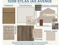 Selection of interior finishes including cabinets, countertops, flooring, and paint colors at 5108 Sylas Jax Ave, Winter Haven, FL 33884