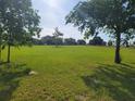 Large green pasture with mature trees and a distant building at 2850 Dowman Dr, Apopka, FL 32712