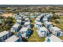 Aerial view of modern townhome community with pool and green space at 7740 Sandy Ridge Dr # 132, Reunion, FL 34747
