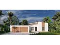 Modern house with attached garage and wood garage doors, surrounded by palm trees at 0 E Wisconsin Ave, Deland, FL 32724