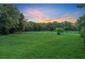 Spacious grassy backyard with trees and sunset at 1709 Onondaga Dr, Geneva, FL 32732
