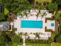 Aerial view of community pool with lounge chairs at 1350 Centre Court Ridge # 103, Reunion, FL 34747