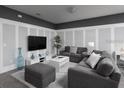 Spacious living room with gray sectional sofa and large TV at 1505 Carey Palm Cir, Kissimmee, FL 34747