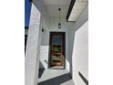 Modern front door with wood and glass details at 14954 Sw 38Th Cir, Ocala, FL 34473