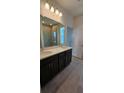 Elegant bathroom with double vanity, large mirror, and spacious shower at 6804 Serpent Hawk Lane St, Howey In The Hills, FL 34737