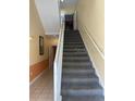 Indoor staircase with carpeted steps and white railings at 1597 Heritage Crossing Ct # 202, Reunion, FL 34747