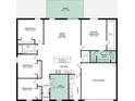 Floor plan shows a 4 bedroom, 2 bath home with a den, 2 car garage and large patio at 218 Great Yarmouth Ct, Kissimmee, FL 34758