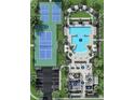 Aerial view showing pool, tennis courts, and clubhouse at 1718 Pinecliff Dr, Apopka, FL 32703