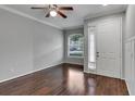 Bright living room with hardwood floors and ceiling fan at 2286 Chatham Place Dr, Orlando, FL 32824