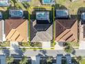 High-angle view of the home's roof, backyard, and pool area at 7009 Oakwood St, Davenport, FL 33837