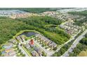 Wide aerial view of a residential community showing a house's location at 2669 Santosh Cv, Kissimmee, FL 34746