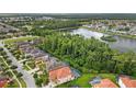 Aerial view of houses near a lake, showcasing the community's landscape and location at 290 Las Fuentes Dr, Kissimmee, FL 34746