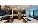 Modern kitchen with dark cabinets, stainless steel appliances, and island at 196 Taft Dr, Davenport, FL 33837
