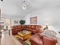 Spacious living room with large leather sectional sofa at 2033 Eastbourne Way # 401, Orlando, FL 32812