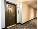 Apartment hallway with modern flooring and a dark brown door at 14501 Grove Resort Ave # 1507, Winter Garden, FL 34787