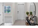 Inviting entryway featuring a console table and mirror, leading to a carpeted living area at 1258 Limbali St, Mount Dora, FL 32757