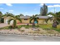 Front yard view of a ranch home with palm trees and brick driveway at 10637 Deergrass Ln, Orlando, FL 32821