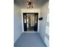 Modern entryway with black double doors and a stylish light fixture at 3522 E Kaley Ave, Orlando, FL 32806