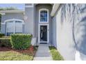Front entrance with arched entryway and dark-colored door at 2214 Wyndham Palms Way, Kissimmee, FL 34747