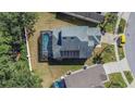 House with solar panels, pool, and backyard visible from above at 8048 King Palm Cir, Kissimmee, FL 34747