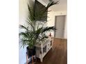 Hallway with a large plant, media console, and wood-look floors at 4852 Sw 144Th St, Ocala, FL 34473