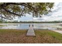Wooden dock extends over calm lake with lush greenery and cloudy sky at 22645 Ne 105Th Avenue Rd, Fort Mc Coy, FL 32134