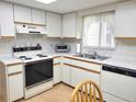 White kitchen with wood countertops and a stove at 10765 Sw 62Nd Ter, Ocala, FL 34476