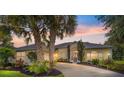 Yellow house with palm trees, lush landscaping, and a long driveway at 19521 Sw 77Th Pl, Dunnellon, FL 34432