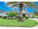 Landscaped yard with a light green house and palm tree at 15235 Sw 14Th Avenue Rd, Ocala, FL 34473