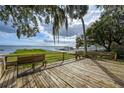 Wooden deck overlooking a lake with benches and beautiful views at 13414 Se 124Th Pl, Ocklawaha, FL 32179