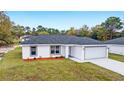 Newly built home with gray roof, white exterior, and a two-car garage at 3577 Sw 149 Ter, Ocala, FL 34481