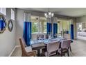 Casual dining area with a rustic table and blue and gray accents at 8556 Pinecrest Trl, Wildwood, FL 34785