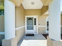 Front entrance with columns and a gray door at 119 Talavera Ln, Kissimmee, FL 34758