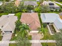 Property's bird's eye view showing house, landscaping, and neighborhood context at 141 Marabella Loop, Poinciana, FL 34759