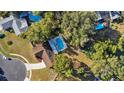 An aerial view showcasing a house with a large backyard and a pool at 8438 Bay Oak Ct, Orlando, FL 32810