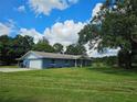Blue home on a large lot with a clear sky and lush lawn at 4810 N Galloway Rd, Lakeland, FL 33810