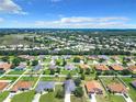 Wide aerial view of a residential neighborhood with green spaces at 5411 Great Egret Dr, Leesburg, FL 34748