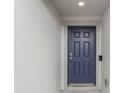 Modern front door with a sleek, dark blue finish at 524 Scenic Bluff Blvd, Lake Wales, FL 33853