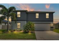 Two story gray house with landscaping and driveway at 411 Sunfish Dr, Winter Haven, FL 33881
