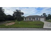 Newly constructed single-story home with a gray exterior and landscaping at 1626 Tench Ct, Poinciana, FL 34759