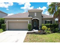 Tan one-story house with two-car garage at 316 Blue Cypress Dr, Groveland, FL 34736