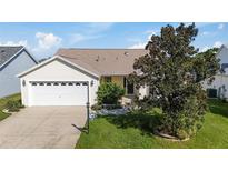 Single-story house with a two car garage and mature tree at 306 Bishopville Loop # 117, The Villages, FL 32162