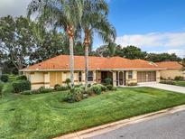 Single story home with orange tile roof and palm trees at 5430 Sir Churchill Dr, Leesburg, FL 34748