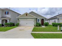House exterior with a two-car garage and landscaping at 3654 Caspian St, Leesburg, FL 34748