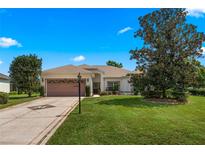 Single-story house with attached garage and well-maintained lawn at 5500 Belle Terre Dr, Leesburg, FL 34748