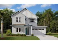 Two-story home with light grey siding and teal door at 6225 Trailblaze Bnd, Saint Cloud, FL 34771