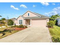 One-story house with a two-car garage and landscaped yard at 1429 Bluebeard Ct, The Villages, FL 32163